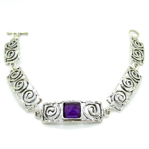 Bracelet - Silver Bracelet With Purple Zircon - Spiral Design