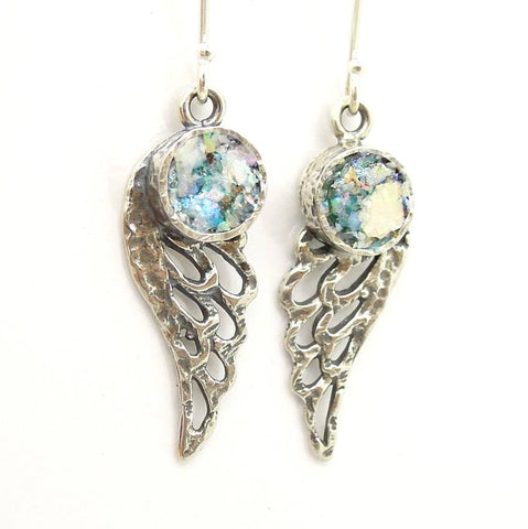 Earrings - Angel Wings Earrings With Roman Glass
