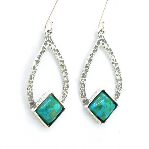 Earrings - Drop Shaped Sterling Silver Earrings With Turquoise