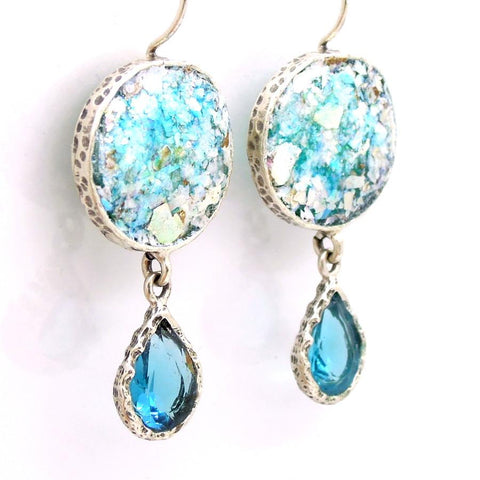 Earrings - Glass & Blue Zircon Drop Earrings