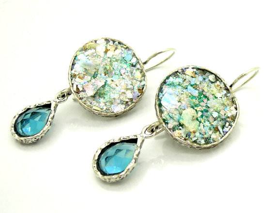 Earrings - Glass & Blue Zircon Drop Earrings