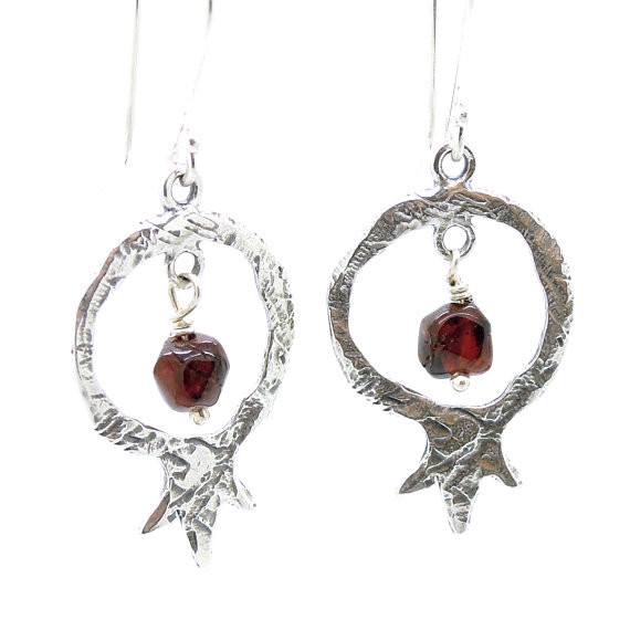 Earrings - Pomegranate And Garnet Earrings, Sterling Silver, Dangle Earrings