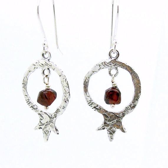 Earrings - Pomegranate And Garnet Earrings, Sterling Silver, Dangle Earrings