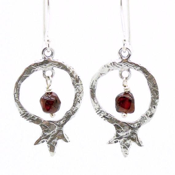 Earrings - Pomegranate And Garnet Earrings, Sterling Silver, Dangle Earrings