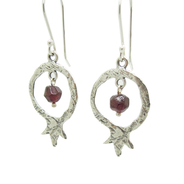 Earrings - Pomegranate And Garnet Earrings, Sterling Silver, Dangle Earrings