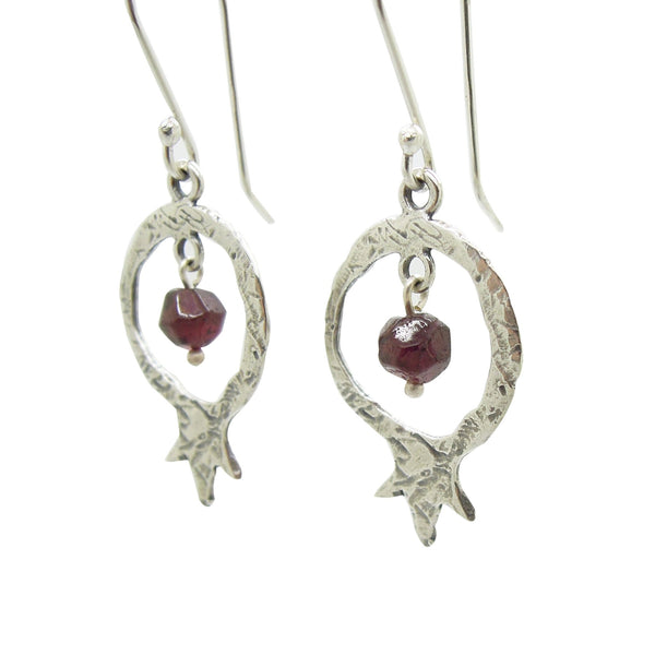 Earrings - Pomegranate And Garnet Earrings, Sterling Silver, Dangle Earrings