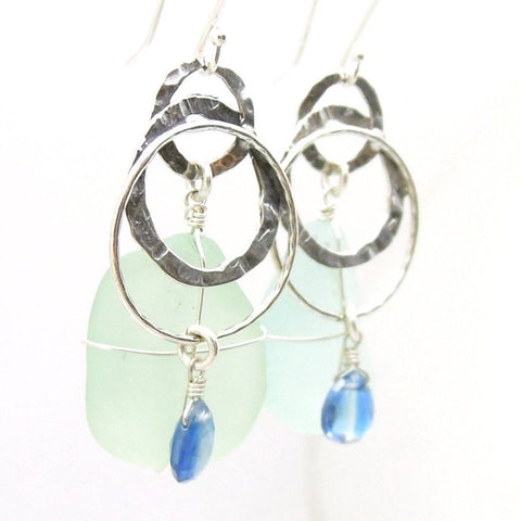 Earrings - Sea Glass Earrings With Sterling Silver & Kyanite