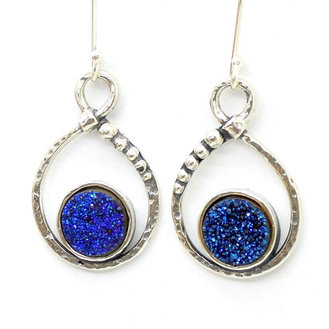 Earrings - Silver Earrings With Blue Druzy Agate
