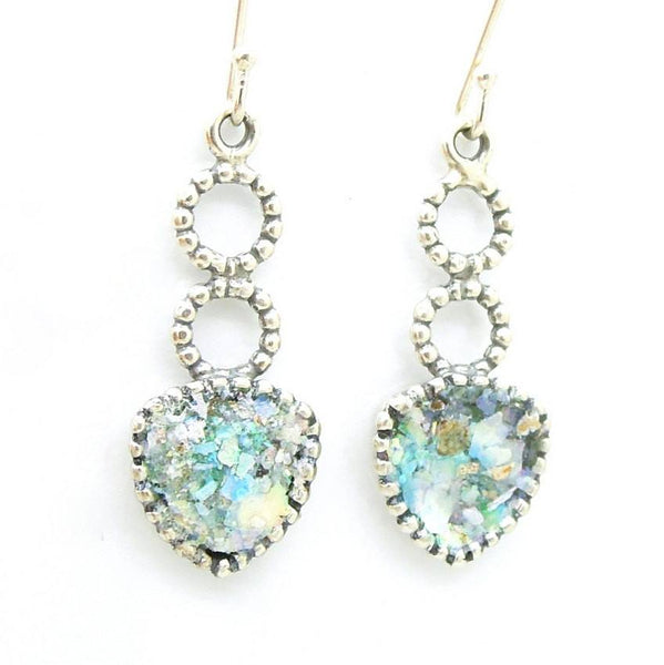 Earrings - Sterling Silver Circle And Triangle Earrings With Roman Glass