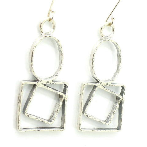 Earrings - Sterling Silver Earrings Circles And Squares