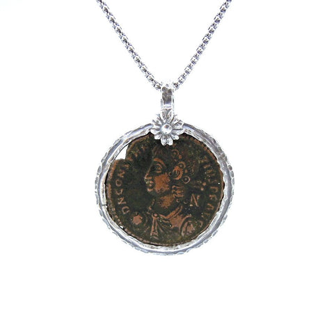 Necklace - Authentic Ancient Late Roman Coin Set In 925 Sterling Silver Pendant