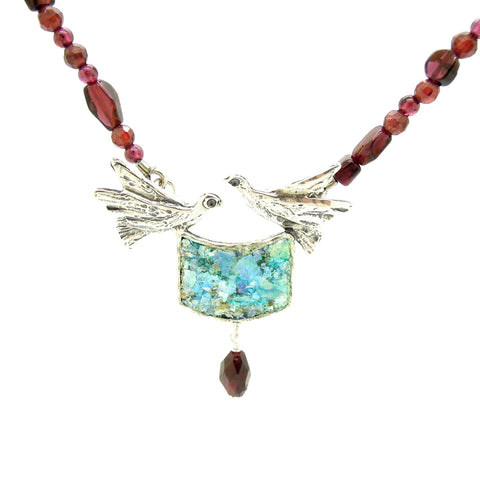 Necklace - Dove Necklace With Garnet Eads And Roman Glass