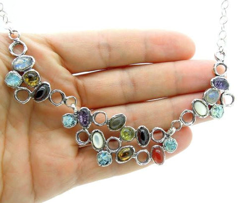 Necklace - Large & Unique Gemstone Necklace With Roman Glass Set In Silver