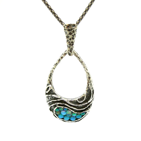 Necklace - Silver Pendant With Mosaic Opal Landscape Design