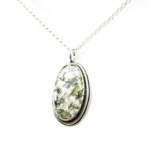 Pendant - Delicate Classic Oval Silver And Roman Glass Pendant
