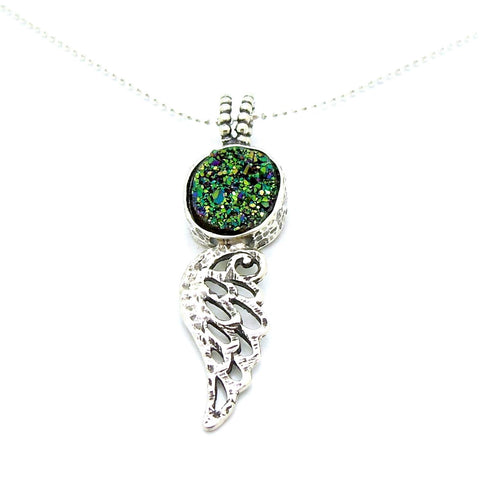 Pendant - Druzy Pendant Necklace With An Angel Wing
