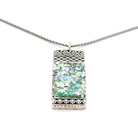 Pendant - Filigree Sterling Silver Necklace With Roman Glass