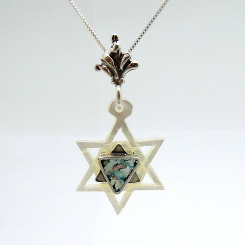 Pendant  - Pearl Star Of David Silver And Roman Glass Necklace
