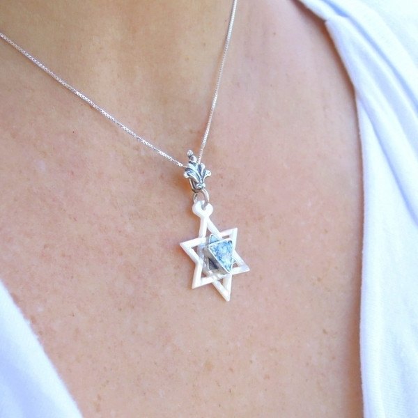 Pendant  - Pearl Star Of David Silver And Roman Glass Necklace