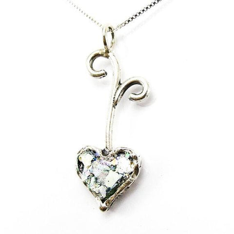 Pendant - Roman Glass And Silver Necklace - Heart Unique Design