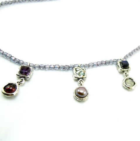 Pendant - Silver And Gemstone Necklace With Glass