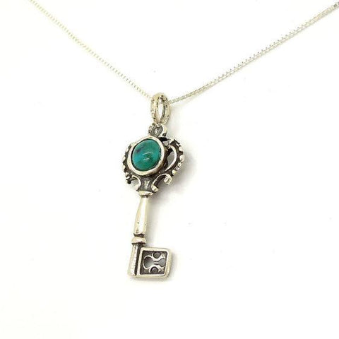 Pendant  - Silver And Turquoise Gemstone Pendant - Key Design