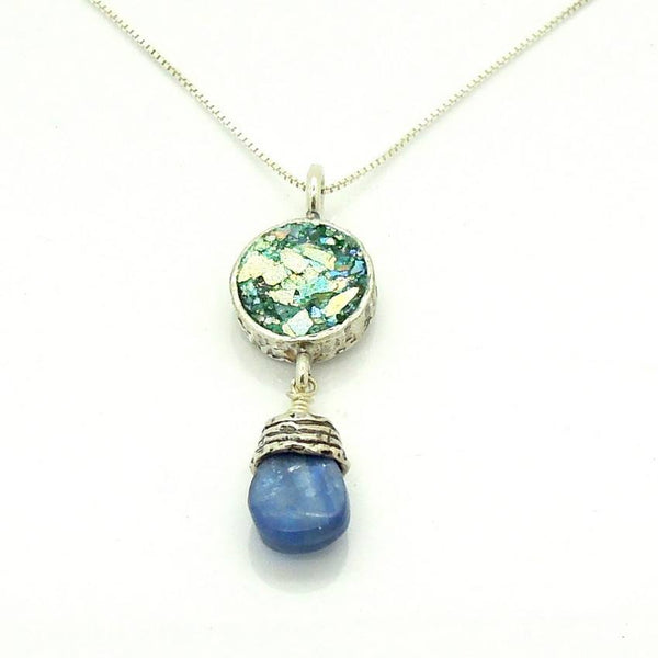 Pendant  - Silver Pendant With Kyanite & Roman Glass