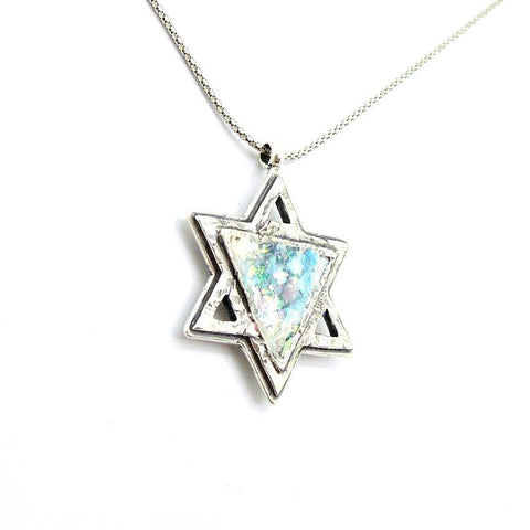 Pendant  - Star Of David Silver And Roman Glass Necklace For Men