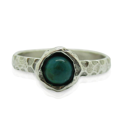 Ring - Eilat Stone Criscola Ring Set In Hammered Sterling Silver, Stacking Ring
