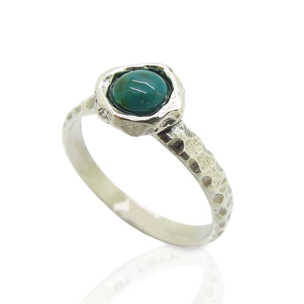 Ring - Eilat Stone Criscola Ring Set In Hammered Sterling Silver, Stacking Ring