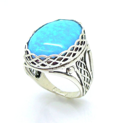 Ring - Large Opal Silver Ring Filigree Design