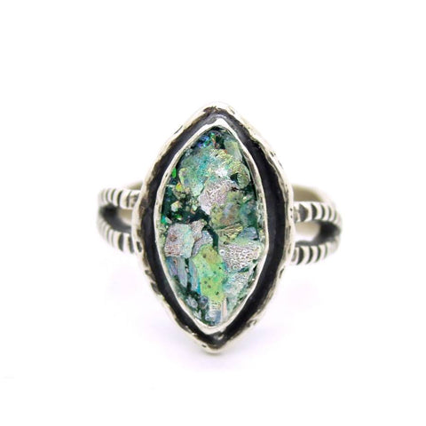 Ring - Silver & Roman Glass Ring Oval Shaped