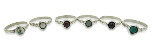 Ring - Stacking Ring, Hammered Sterling Silver, Roman Glass Set On Top