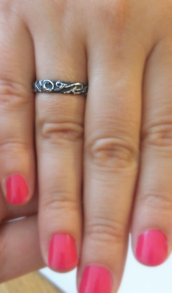 Ring - Wedding Band, Stacking Ring, Oxidized Silver Ring, Landscape Line Design