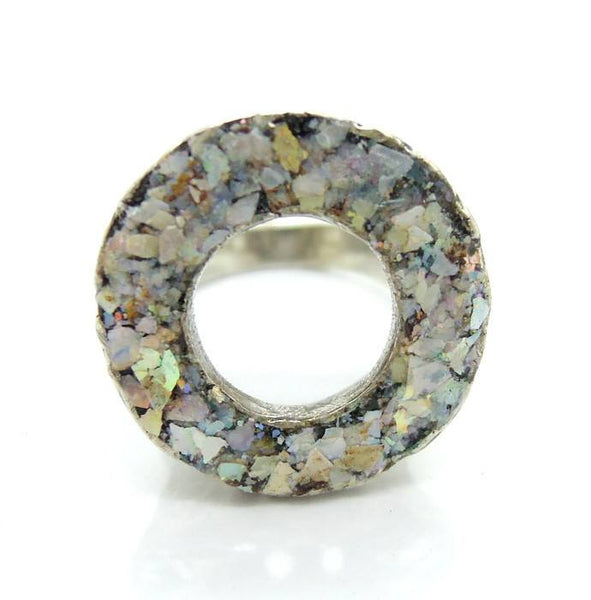 Rings - A Circle Top Large Silver & Roman Glass Ring