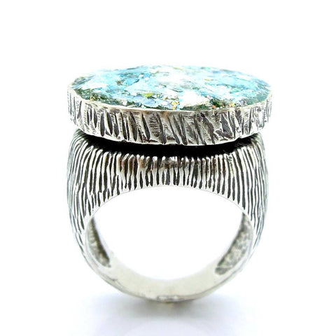 Rings - Large Oval Silver Roman Glass Unisex Ring