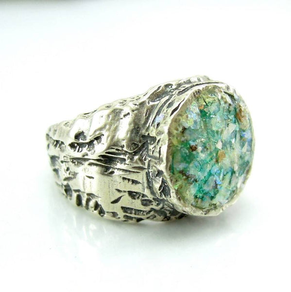 Rings - Rough Glass Hammered Silver Ring