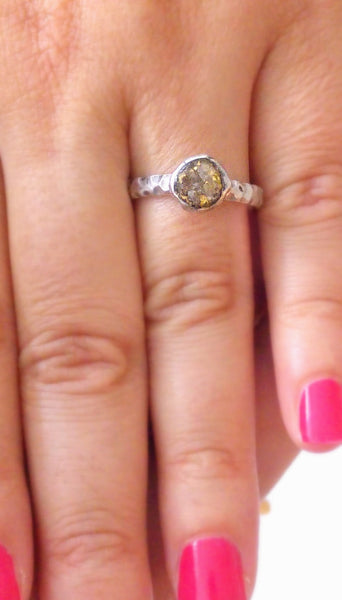 Raw diamond engagement ring, 24K gold base, silver band, unique design