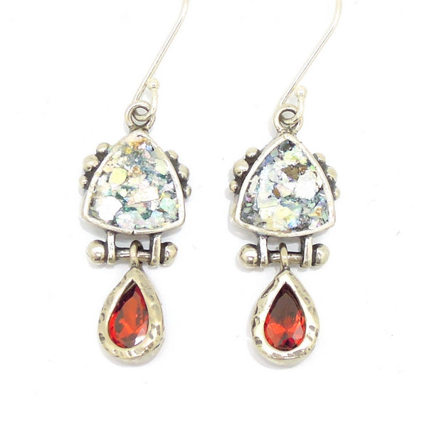 Red zircon silver and roiman glass earrings