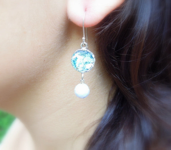 Blue lace stone roman glass earrings (410912)