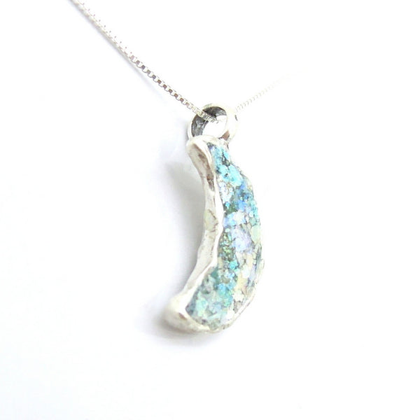 Roman Glass and Silver Pendant - Moon Design