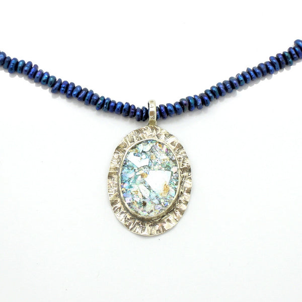 Ruby quartz silver necklace with roman glass