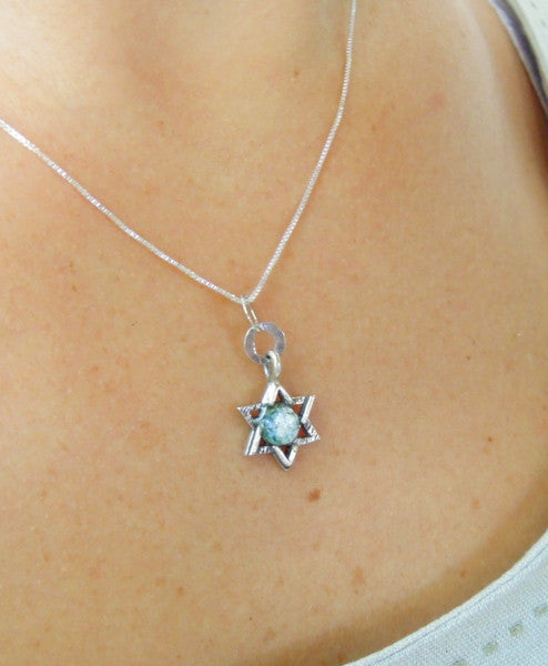 Star of David silver pendant with roman glass
