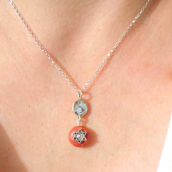 Coral sponge and roman glass necklace with a Star of David