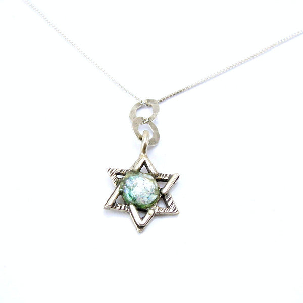 Star of David silver pendant with roman glass