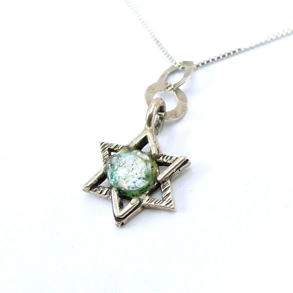 Star of David silver pendant with roman glass
