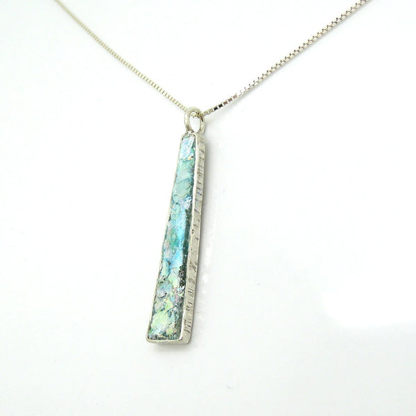 Long and narrow classic silver and roman glass pendant
