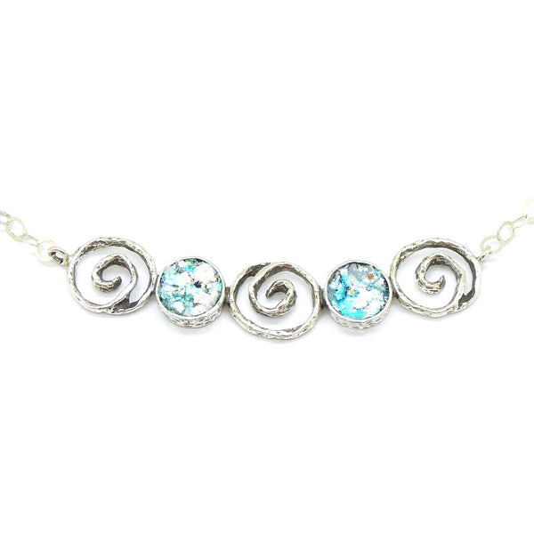 Swirl shape sterling silver with roman glass