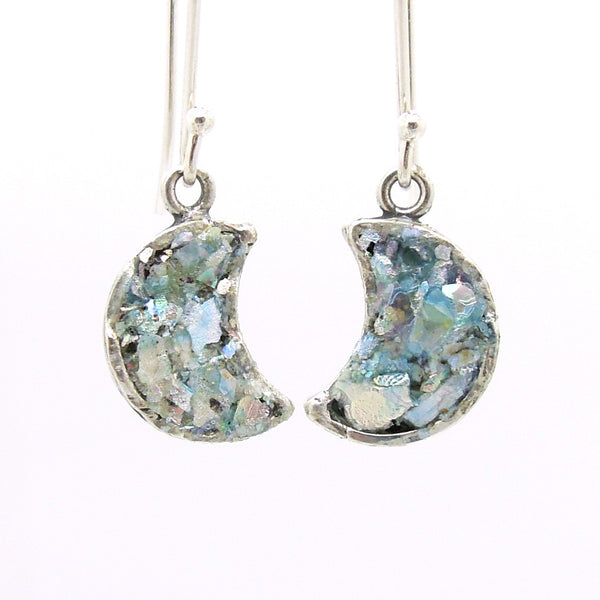 Roman Glass and Silver Pendant - Moon Design