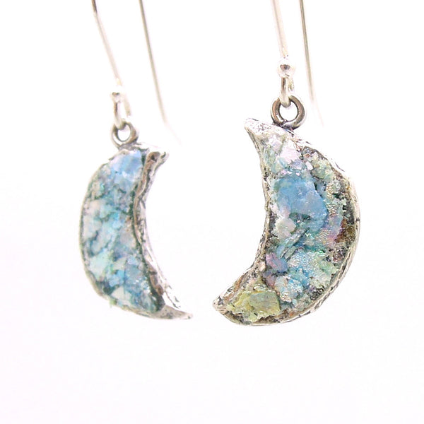 Roman Glass and Silver Pendant - Moon Design